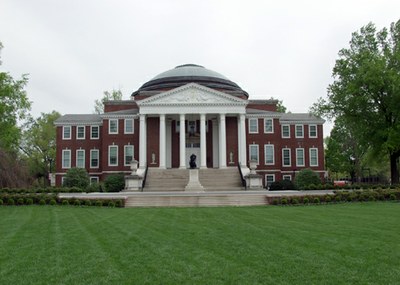 Religious Life Association building with a statue of the Thinker, pillars, and a lawn